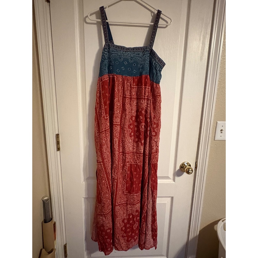 Natural Life Maxi Dress Womens XS Red Blue Bandana Paisley Boho Pockets